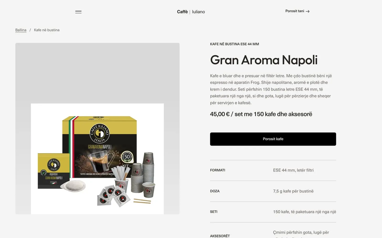 Caffè Iuliano, schermata del sito