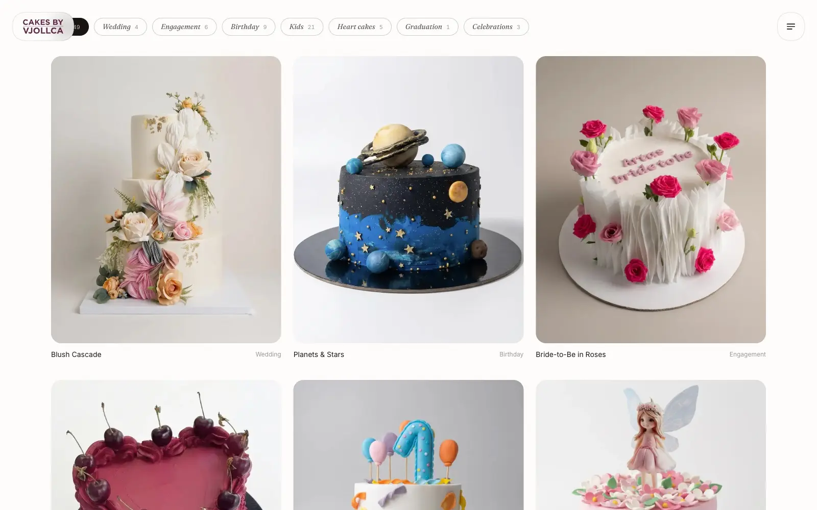 Cakes by Vjollca, schermata del sito
