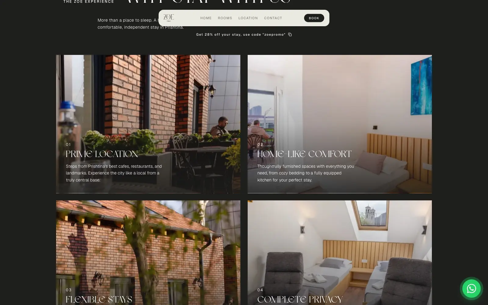 ZOE Hotel, schermata del sito