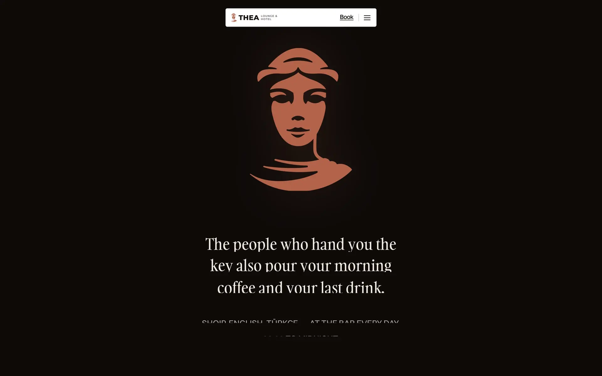 Hosted by people on theahotel.com: a dark dome rises over the last room and the hotel's goddess mark draws itself in terracotta above one line about the hosts