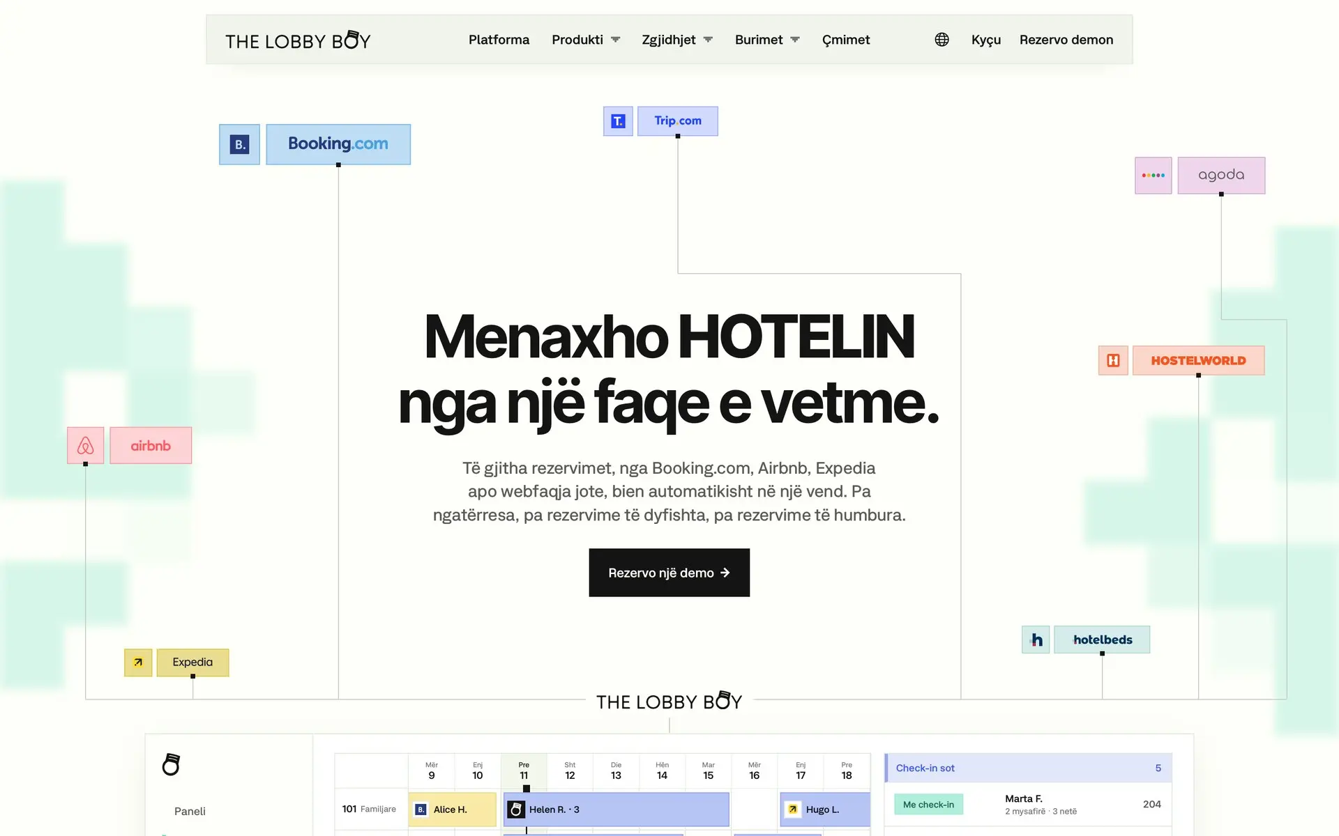 The thelobbyboy homepage in Albanian