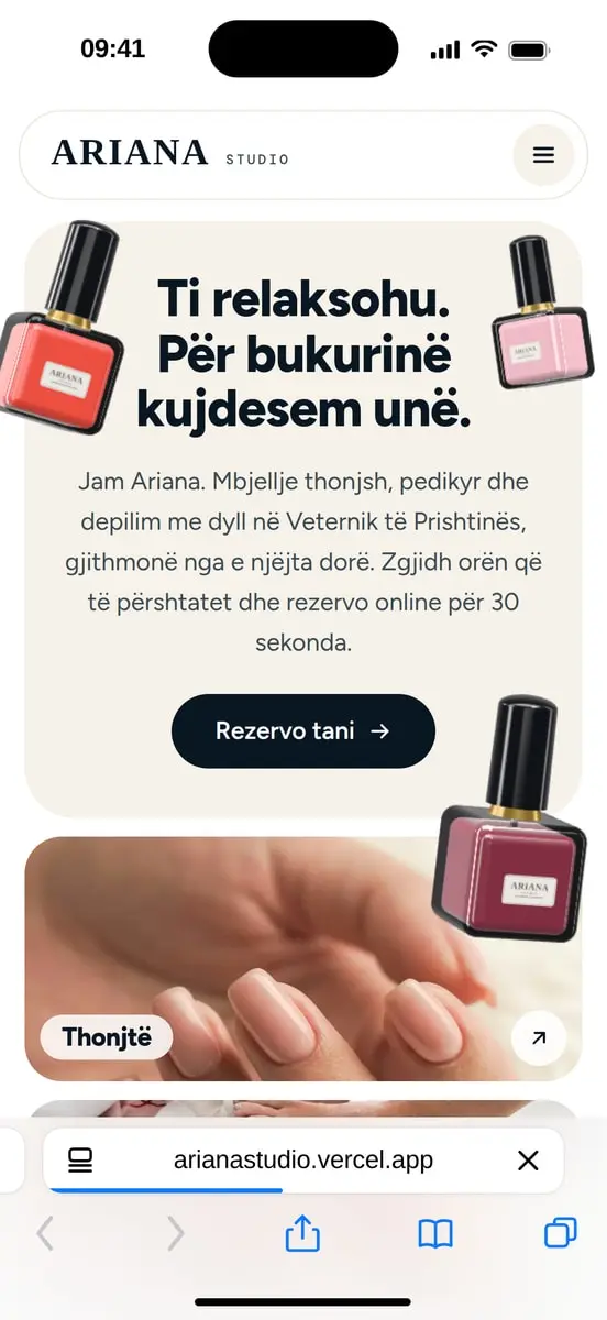 Ariana Studio, schermata del sito