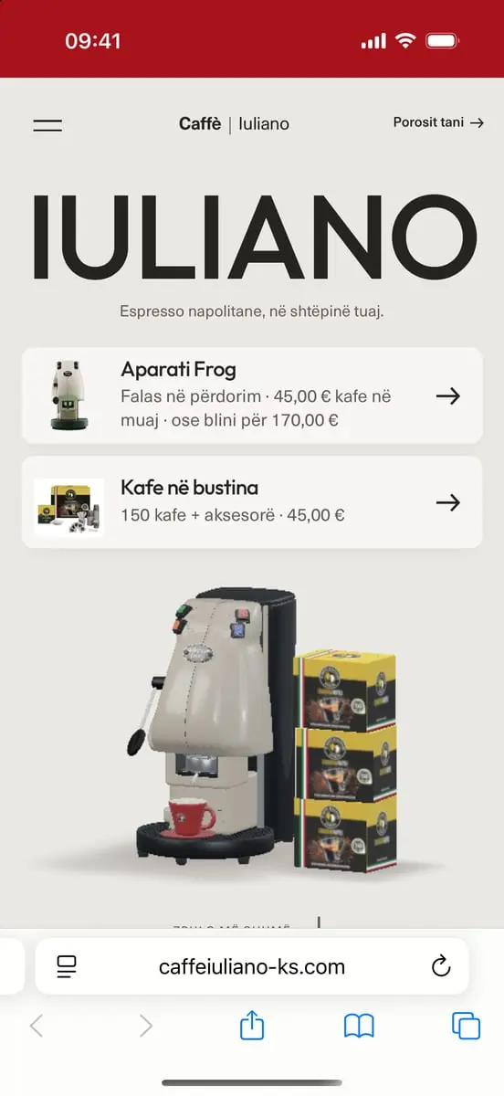 Caffè Iuliano, schermata del sito
