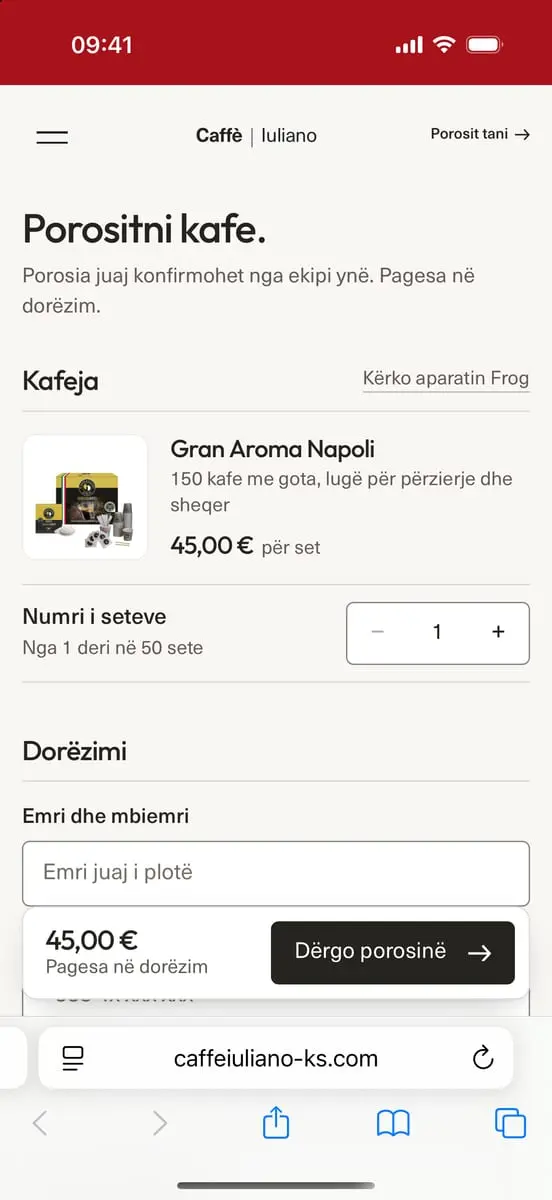 Caffè Iuliano, schermata del sito