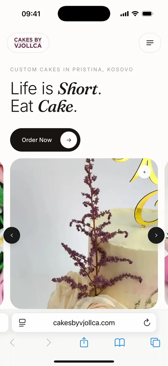Cakes by Vjollca, schermata del sito