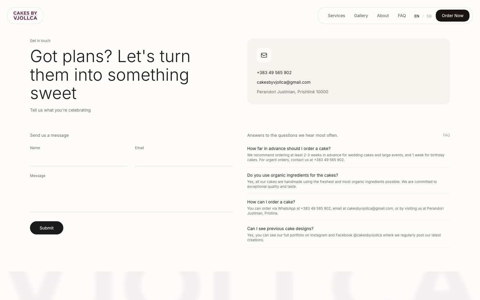 Cakes by Vjollca, site view