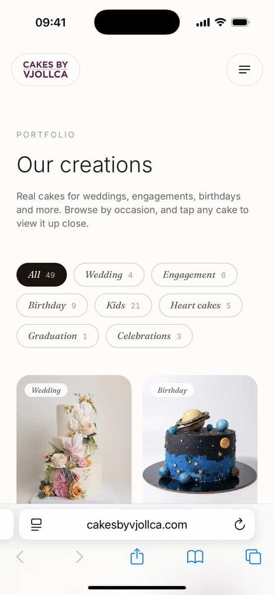 Cakes by Vjollca, site view