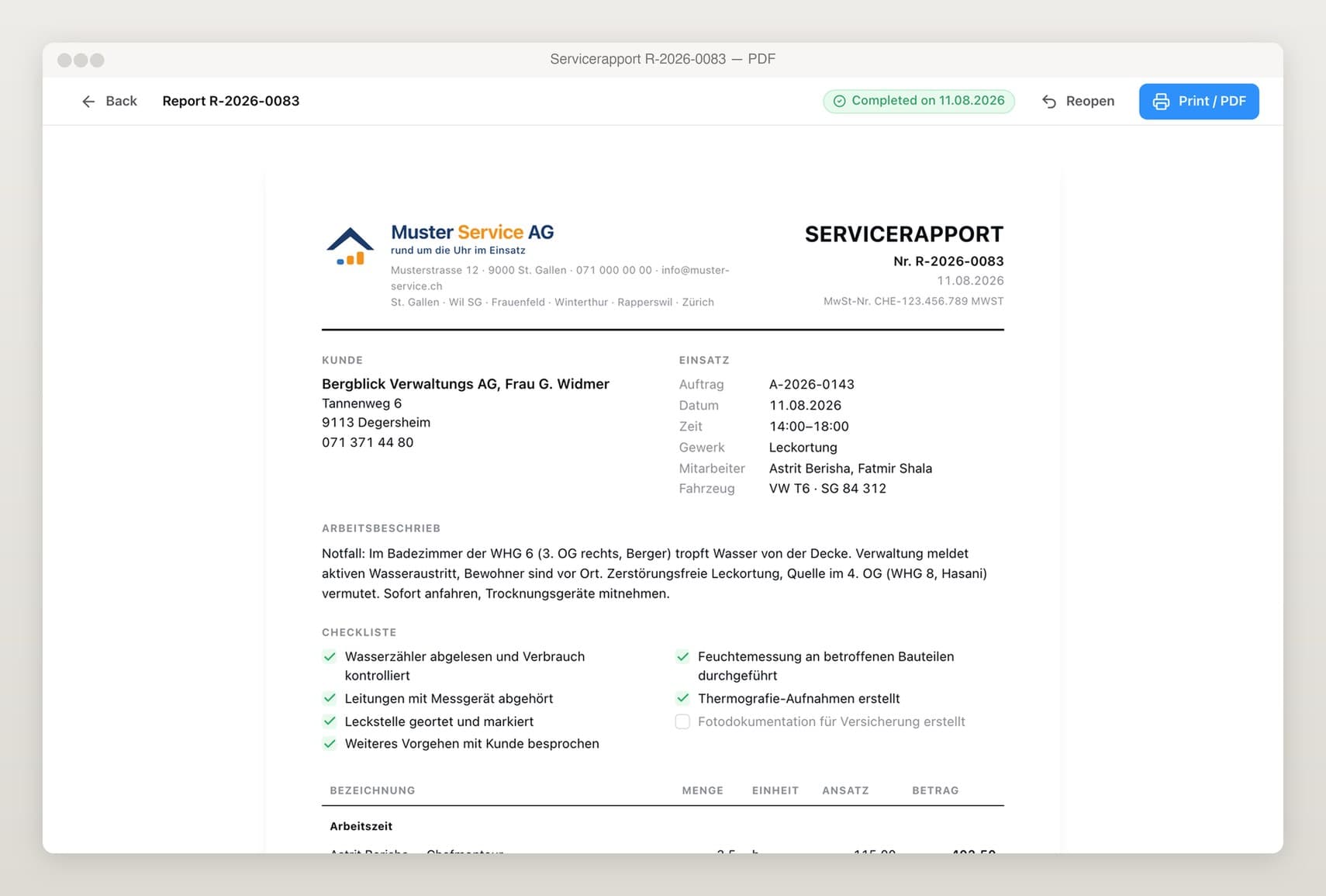 Field-Service Platform, site view